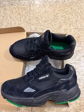 Adidas Falcon W Beams Black Mesh & Suede Chunky Sneakers with Green Accents